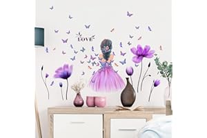 HUOGEE Graz Design - Adesivo da parete per cameretta dei bambini, motivo: farfalle e fiori, per cameretta dei bambini, camera da letto, casa, decorazione da parete (rosa)