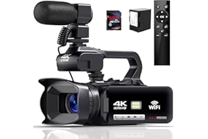DREANNI 4K Videokamera Camcorder 64MP 60FPS 18X Digital Zoom Auto Focus Vlogging Camera for YouTube, 4.0" Touch Screen HD WiFi Videokamera mit 4500mAh Battery, 64G SD-Karte, Stabilizer, Microphone and Remote