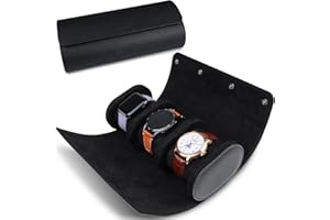 RoYiio Boîte à Montres Portable en Cuir, Boîte de Montres de Voyage, Présentoir Coffret Montres Classique, Boîte de Rangement pour Montres avec 3 Slots Etui à Montres Homme Femme Cadeau - Noir