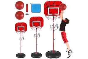 BITOYO Canestro Basket Bambini, Canestro Basket Esterno con 2 Palloni Baskete 1 Pompa Aria 1 Straccio, Altezza Regolabile Basket Bambino, per 3 4 5 6 7 8 Anni Bambino, per Interno Esterno Canestro Basket
