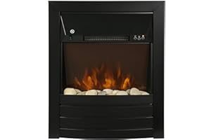 Zanussi ZEFIST1003B 2 KW Black Electric Inset Fire Stove with 2 Heat Settings, Timer and Remote Control, Independent LED Flame Effect, 20-30 m2 Room Size