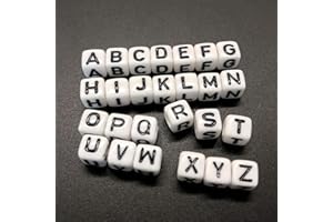 DAHI 400 Pièces 8 x 8 mm Perles avec Lettres Carrées Grosse, Perle Alphabet Bianc A-Z Cube Letter Beads, pour Bricolage de Bijoux, Bracelet, Colliers, Porte-clés