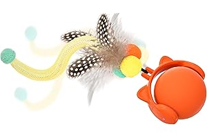 GoldenSun Cat Toys,Interactive Cat Toys for Indoor Cats Adult,Cat Ball Toy for Indoor Cats Kitten,Automatic Cat Toy With Tail,4 Mode Multiple Activation Ways and Chirps Stimulate,USB Charging,Orange