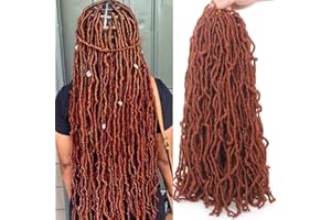 Xtrend 24 Inch 7Packs 18strands/pack Soft Nu Faux Locs Crochet Braids Hair Copper Red Synthetic Dreadlocks Braiding Hair Fashion Goddess Distressed Faux Locs Curly Wavy Hair Extensions 350#