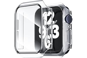 NEW'C 2 Pièces, Coques＋Protection Écran pour Apple Watch Series 6/5/4 Se 40mm - HD Clear Case avec Protection en Verre Trempé Intégré pour Apple Watch 40mm Series 4/5/6/SE - Transparent