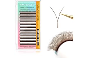 NAGARAKU YY Pestañas Suministros Y Lash Abanicos Prefabricados 4D Volumen Ruso Cruz YY Pestañas Tejidas a Mano Malla en Forma Y Eyelash Extension Wispy Cluster Marron (0.07 C Curl 8-12mm）