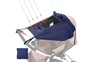 GeeRic Universal Baby Sunshade for Pram, Pushchair, Buggy and Carrycot/Stroller Water Resistant Sun Sail with UV Protection 50+ Up and Viewing Window Blue