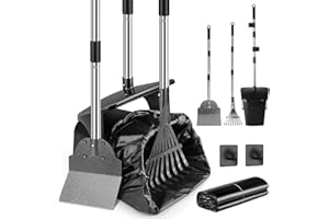 KoolShiro Dog Pooper Scooper Large Swivel Bin & Rake & Spade with 40 Waste Bags and 2 Hook, 36.8" Long Handle Dog Poop Scooper for Garden, Grass, Dirt, Gravel or Flats