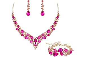 Ever Faith Wedding Bridal Jewellery Sets for Women, Sparkly Rhinestone Crystal Floral Teardrop Cluster Statement Necklace Dangle Drop Earrings Bracelet Set 3 Pcs Costume Jewelry for Prom Cocktail
