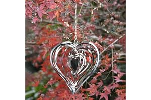 BEAUTYBIGBANG Wind Spinner Yard Art Garden Decor 3D Heart Stainless Steel Metal Sculptures Kinetic Hanging Backyard Outside Window Suncatchers Indoor Outdoor Wind Catchers Ornaments Gifts Decorations