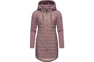 Ragwear Damen Übergangsjacke leichter Steppmantel lang mit Kapuze und weichen Ärmeln Lucinda Long XS-6XL