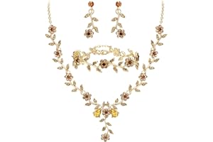 Clearine Women's Wedding Jewellery Set for Party Prom Leaf Cluster Flower Crystal Pendant Necklace Dangle Earrings Link Bracelet for Bridal Brides Bridessmaid