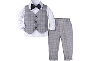 mintgreen 4PCS Ensemble Costume Gentilhomme Bébé Garçon Rayure, Costumes de Mariage Chemise Manche Longue avec Noeud Papillon Gilet Pantalon