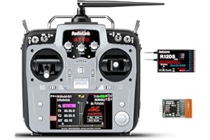 Radiolink AT10II Émetteur récepteur RC 12 canaux 2,4 G R12DS et PRM-01 Contrôleur Radio télémétrie Tension pour Avion RC FPV Racing Drone Quad Helicopter Car Boat (Grey Mode 2 Gauche, Menu Anglais)