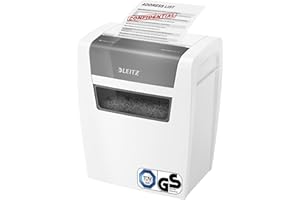 ‎LEITZ Leitz IQ Home Aktenvernichter, 7-6 Blatt (70-80 g/m²), TÜV+GS zertifiziert, Kleiner Partikelschnitt Schredder, Sicherheitsstufe P4, 15 Liter Behälter, Leise & kompakt für Home Office, Weiß, 80340000
