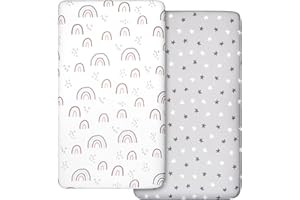 ‎GLLQUEN BABY Pack of 2 Jersey Fitted Sheets for Cot, 100% Microfiber, Breathable, 120 x 60 cm, German Oeko-Tex 100 Seal of Approval, Cosy and Lightweight, Suitable for All Mattress Shapes, Rainbow