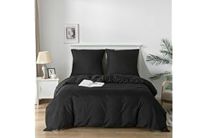 Good Nite Bettwäsche 200x200 3 teilig Schwarz Bettwäsche-Sets Mikrofaser Bettbezug 200x200 cm + 1 Kissenbezug 80x80cm Atmungsaktiv Weich