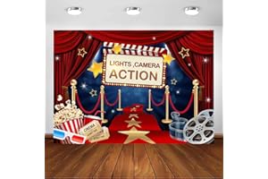 Avezano Telón de fondo de noche de película Hollywood para fiesta de cumpleaños, cortina roja, alfombra de palomitas de maíz, decoración de fiesta, premios, ceremonia de cine nocturno, fondo de