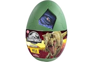 JURASSIC WORLD Clash Edition Mega Egg 28 cm, 3 dinozaury do złożenia, 20 niespodzianek do odkrycia, zabawki dla dzieci, od 3 lat