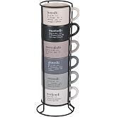 Villa d'Este Home Tivoli Victionary Set of 6 3oz Porcelain Coffee Mugs with Stand