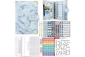 Budget Planner Ambolio 90PCS Budget Binder A6 Ringbuch Binder Taschen ​mit Budgetblätter, Binderumschlägen, Wochenplaner, Schreibpapier, Etikettenaufkleber, Kategorie Aufkleber(Blau A)