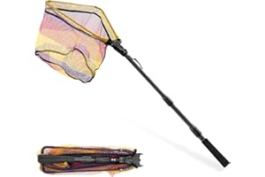 KOMCLUB Telescoping Fishing Net, Foldable Pole Handle Fish Landing Net with Rubber Coated Mesh Fly Fishing net for Easy Fish Catch and Release Freshwater and Saltwater Men Women Kids