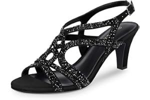 PIZZ ANNU Womens Sandals Sparkly Rhinestones Strappy Kitten Heels Ladies Wedding Shoes for Women Bride Slingback Summer Prom Party UK 3-9