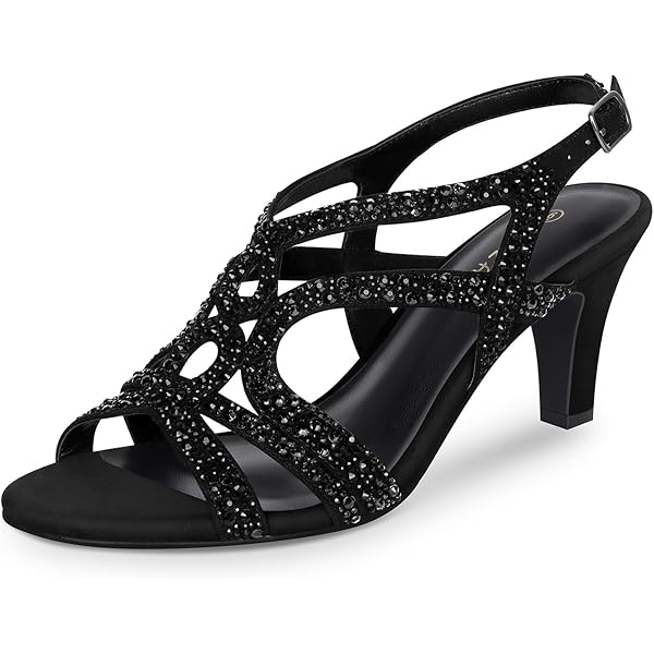 Willbestwomens Sandals Mid Low Heels Sparkly Diamante Shoes For Ladies | UAE