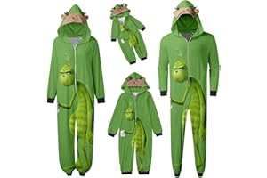 OIUHJN Schlafanzug Weihnachten Grinch Pyjama Einteiler Pyjamas Sets für Familie, Niedlicher Weihnachts Einteiler Schlafanzüge mit Kapuze, Hausanzug Nachtwäsche für Damen Herren Kinder Baby 0