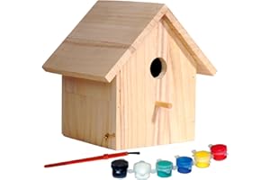dobar 22368FSC - Casetta per Uccelli Decorativa in Legno di Abete, certificata FSC, per Bambini, da Costruire e dipingere da Soli con Pennello, Spugna e Stencil