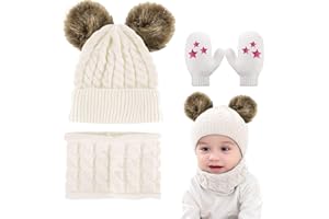 Yutdeng Baby Toddler Knit Beanie Neck Warmer Gloves 2PC/3PC Beanie Hats Mittens with Circle Scarf Baby Winter Warm Pompom Cap 0-24 month