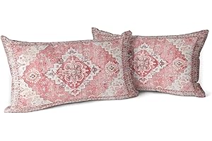 Snylcce Boho Throw Pillow Covers Set of 2 - Pink Antique & Vintage Design, Double-Sided Pattern - Soft Cushion Covers for Garden Couch, Sofa, Bed - Decorative 12x20 Inch Pillowcases