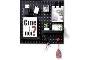 L'essentiel Home and Office Wall Organiser Pegboard 56 * 56cm Black Complete Set (4 Tiles of 28 * 28cm) and Accessories (Black)
