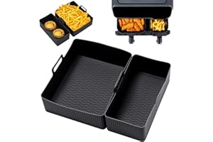 Camiraft Moule Silicone Air Fryer pour Moulinex EZ901820 5,2/3,1 L, 2 Pièces Plat Silicone Air Fryer pour Tefal EY901840,Air Fryer Accessoires pour Tower T17099 Salter Lakeland - Noir