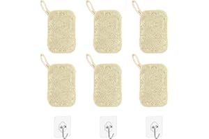 LINTRA Esponjas de Lufa, 6 Piezas Estropajo Luffa, con Cuerda Esponjas de Cocina de Lufa, con Ganchos Adhesivos Transparentes Esponja Cocina, para Lavar Platos, Utensilios de Cocina, Teteras