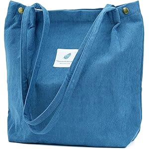 Lyrovo Women Corduroy Shoulder Tote Bag for Work Beach Travel and Shopping Grocery