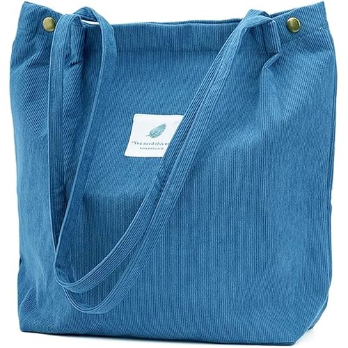 Lyrovo Women Corduroy Shoulder Tote Bag for Work Beach Travel and Shopping Grocery
