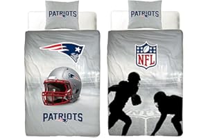 BERONAGE NFL Parure de lit New England Patriots 135 x 200 cm + 80 x 80 cm 100 % coton renforcé de qualité avec fermeture éclair Motif fan de football américain Super Bowl Pat Patriot Housse réversible Taille