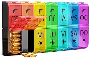 COLORWING Pastillero Semanal 2 Tomas Español, Pastillero Grande con 14 Compartimentos XL, Pastillero Diario para 7 Días, Organizador de Pastillas y Medicamentos, Perfecto para Uso en Casa y Viajes