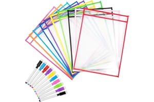 Diealles Shine Lern und Sammeltaschen, 10 Stück Reusable Dry Erase Pockets mit Kugelschreiber Schreibwaren Lieferungen für Büro und Schule, 35.5×25.5 cm