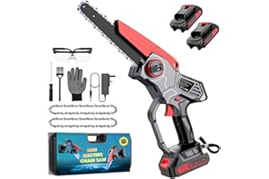UNDREEM Mini Chainsaw 8 Inch, Cordless Electric Chainsaw with Battery, Battery Chainsaw Handheld for Pruning Trees and Branches Wood Cutting, 2 * 2000mAh Battery, 2 Chain, with Oiler System and Security Lock