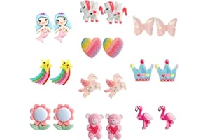 DEVIENG Clip On Ohrringe, hypoallergen, geeignet für Kinder im Alter von 4–12 Jahren, niedliche kleine Ohrclips, Schmuck-Geschenk-Set, Einheitsgröße, Harz, Kein Edelstein