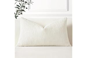Artscope Cozy Striped Corduroy Cushion Cover 30x50cm Super Soft Decorative Oblong Throw Pillow Covers Case for Sofa Couch Bedroom Car Decor 12 x 20 Inches, Cream White