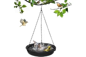 KHAYROVIES Mangiatoia per Uccelli Selvatici, Vassoio Mangiatoia per Uccelli da Appendere,Mangiatoia per Uccelli con Catena di Metallo, Abbeveratoio per Da Esterno per Uccelli Giardino (Nero)