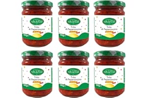 VALLE DEL CRATI ECCELLENZE GASTRONOMICHE DAL 1998 Valle del Crati Trito di Peperoncino | Peperoncino Piccante Calabrese in Olio di Oliva | Crema al Peperoncino | Condimento per Carne, Pasta, Bruschette, Pane, Formaggi | 6 Vasetti (180 Grammi ca.)
