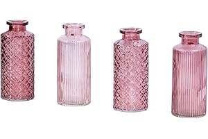 LEVANDEO Lot de 4 vases roses en verre - Hauteur : 14 cm - Décoration de table - Pour le printemps