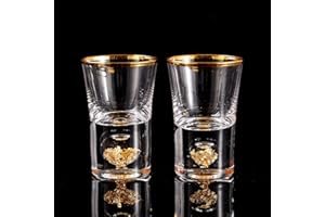 DUJUST Lot de 2 Verres à Shot 4cl(45ml), Ensemble de Verre à Liqueur en Cristal, Décorés d'or 24 Carats, Verre a Vodka Cool et Personnalisé, sans BPA et sans Plomb, Choix de Cadeaux