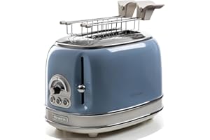 Ariete 155 Tostapane Vintage 2 fette di pane - con pinze - 6 livelli di tostatura - 810 Watt- Acciaio Inox - Linea Vintage - Celeste