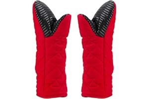 AYADA Ofenhandschuhe Set Hitzebeständig Topfhandschuhe Backhandschuhe Topflappen Backofen Handschuhe Grillhandschuhe Gummi Baumwolle Lang für BBQ Kochen Grillen Backen Männer Frauen Anti-Rutsch (1 Paar Rot)
