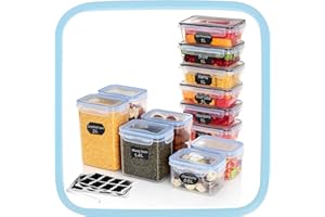 Ordeluxe Juego de 12 Botes Cocina Almacenaje, Recipientes Herméticos para Alimentos con Tapa Sin BPA, 6 X1L (meal prep containers) & 2 X (2L + 1.4L +0.8L) Botes